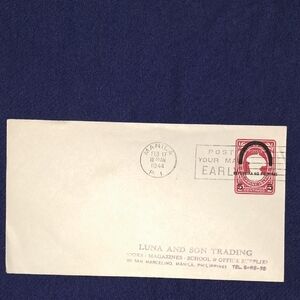 Vintage Manila First DAY Cover with Red Philippines 2 Centavos Stamp